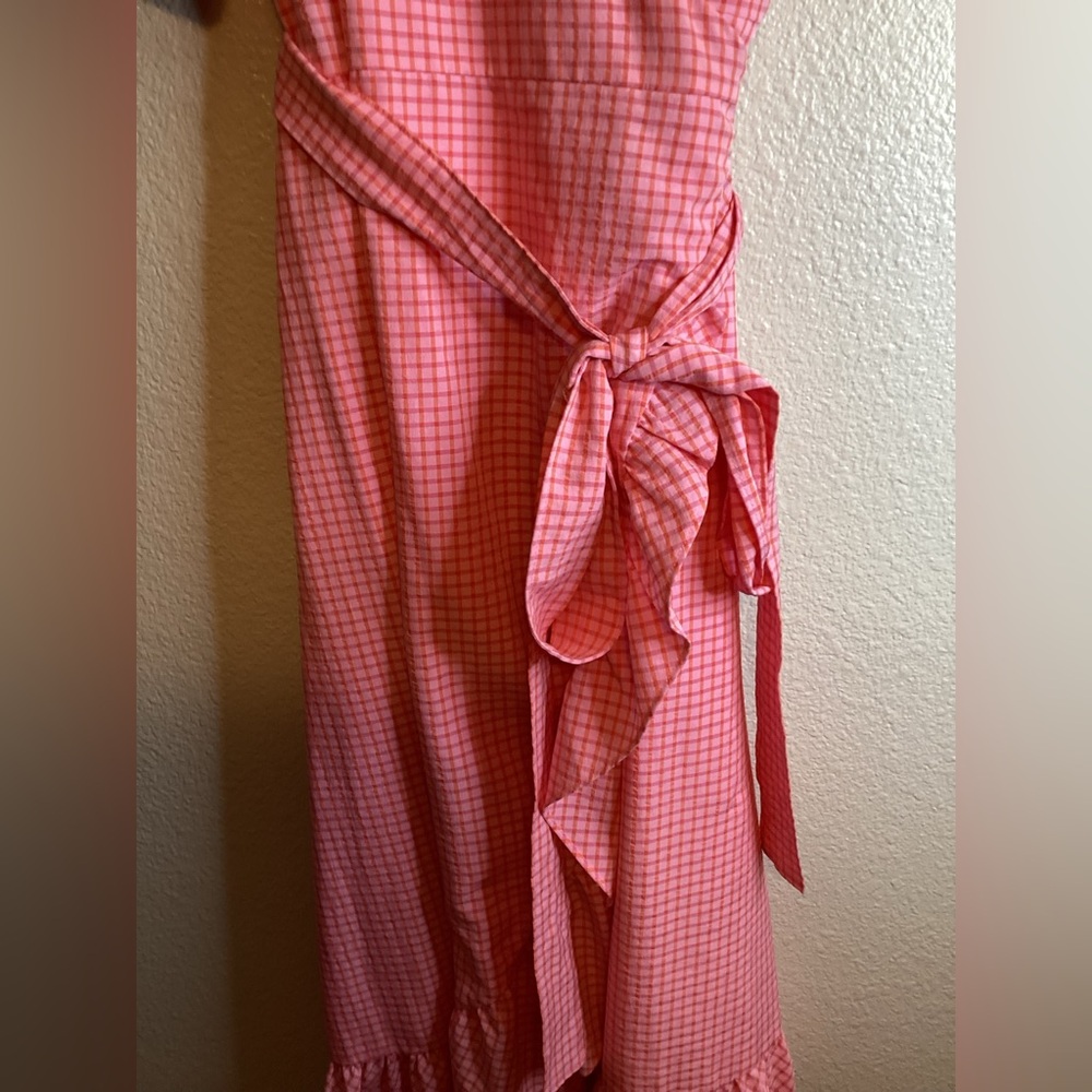 Draper James Reba Gingham Seersucker Wrap Dress - Size 12 - Picture 6 of 9